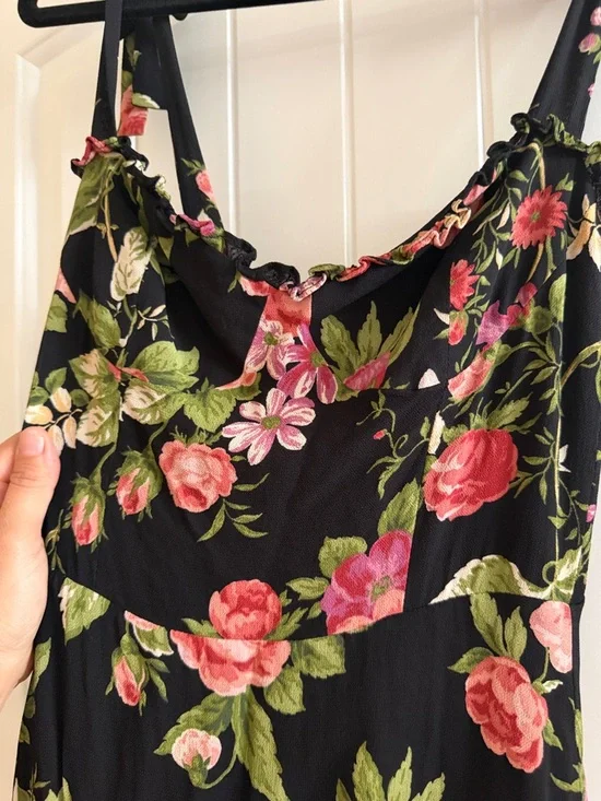 Reformation Black Floral Tie-Shoulder Midi Dress - Picture 5 of 5